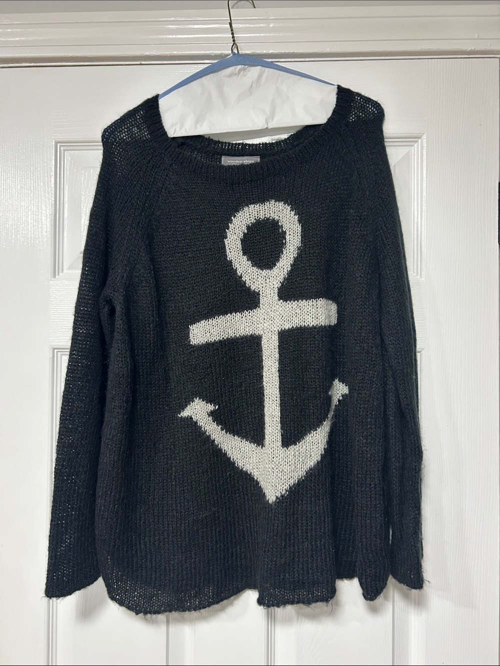 Wooden Ships Black Anchor Knit Sweater - M/L